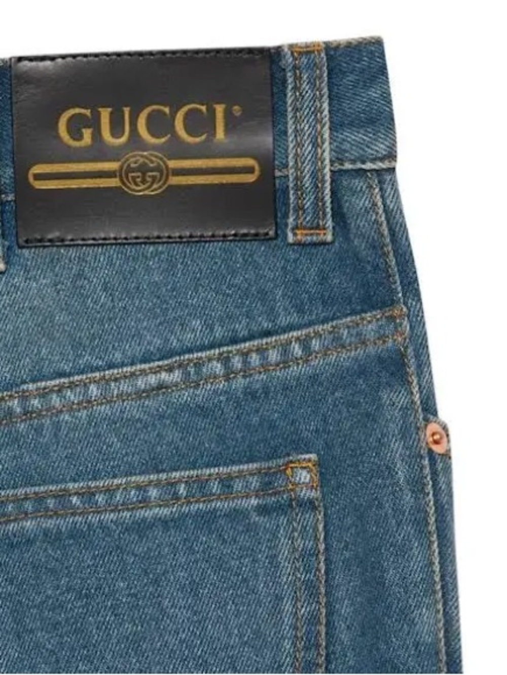 Gucci Blue Denim Slim Straight Jeans with Gold Logo Patch